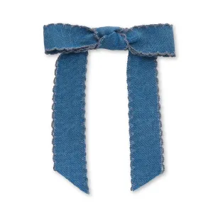 DENIM BARDOT SCALLOPED EDGE BOW BARRETTE